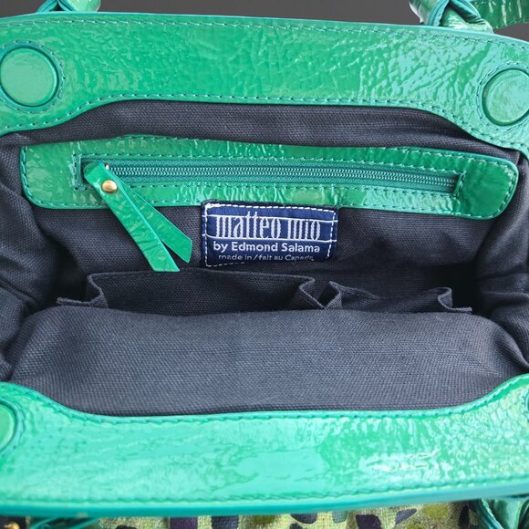 Y2K Matteo Mio Green Top Handle Bag With Bow Mcbling Fairy Faux Leather Canvas - Picture 9 of 10